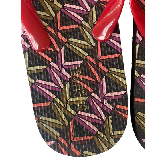 Michael Kors Womens Red & Multicolor Flip-Flops With Gold MK Logo Size 8 - Picture 9 of 9